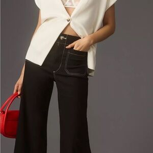 Anthropologie Maeve Colette Crop Black Pants/White Contrast Stitching, size 33